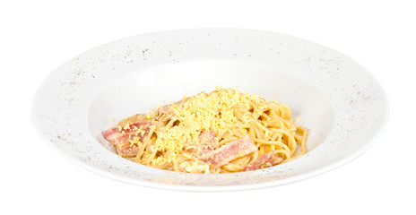 spaghetti carbonara pasta with bacon and mushrooms