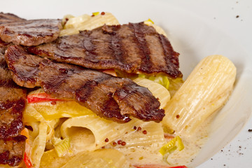 Rigatoni pasta with a beef and sauce