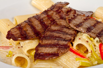 Rigatoni pasta with a beef and sauce