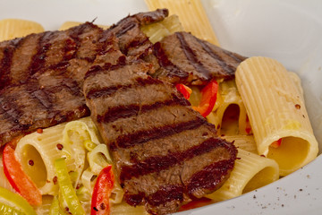Rigatoni pasta with a beef and sauce