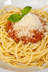 spaghetti pasta with tomato beef sauce