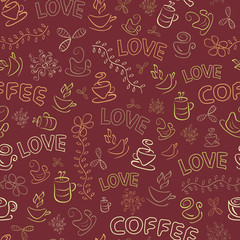 Seamless Coffee Pattern with Love Word