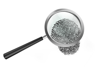 Magnifier and fingerprint, isolated on white