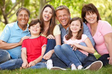 Fototapeta premium Multi generation Hispanic family in park