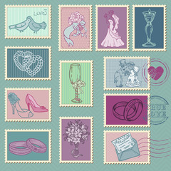 Wedding Postage Stamps in vector