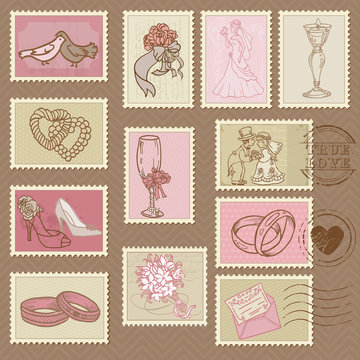 Wedding Postage Stamps in vector