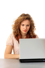 Naklejka premium Portrait of beautiful business woman with laptop