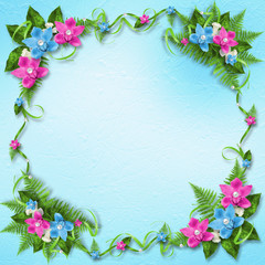 Invitation on the delicate  pastel background with a garland of