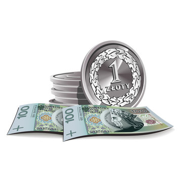 zloty banknotes and coins vector illustration, financial theme