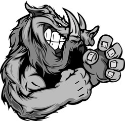 Graphic Vector Image of a Boar or Wild Pig Mascot with Fighting - obrazy, fototapety, plakaty