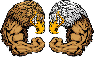 Fototapeta premium Eagle Mascots Flexing Arms Vector Cartoon