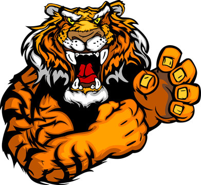 Graphic Vector Image of a Tiger Mascot with Fighting Hands