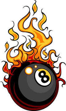 Billiards Eight Ball Flaming Vector Cartoon