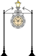 Wrought Iron clock with lamp