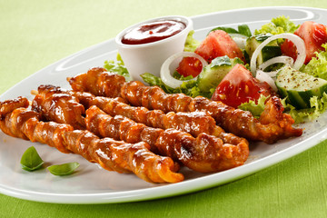 Grilled meat and vegetables