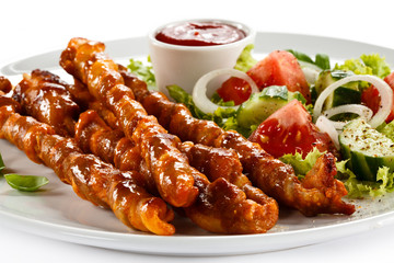 Grilled meat and vegetables