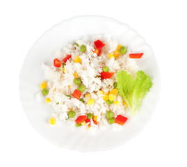 Rice and vegetables on a white background