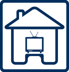 blue icon with house and vintage TV silhouette