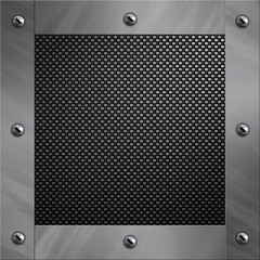 Brushed aluminum frame bolted to a carbon fiber background