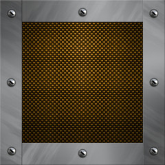 Brushed aluminum frame bolted to a carbon fiber background