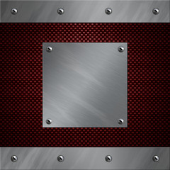 Fototapeta na wymiar Brushed aluminum frame bolted to a carbon fiber background