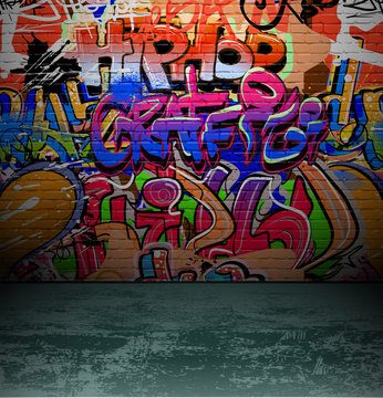 Fototapeta Graffiti wall urban street art painting