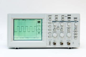 Digital oscilloscope with square wave on the screen