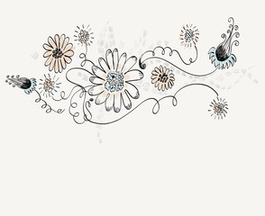 Abstract background with  hand-drawn fantasy flowers .