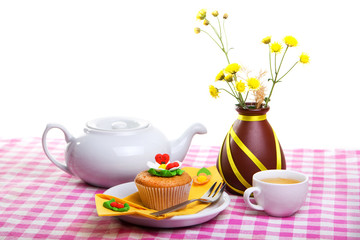 continental colorful  breakfast on a light background