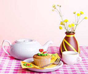 continental colorful  breakfast on a light background