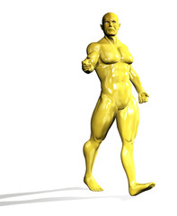 Gold hero man statue walking
