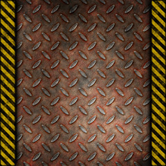Grudge and rusted diamond metal background with warning stripes