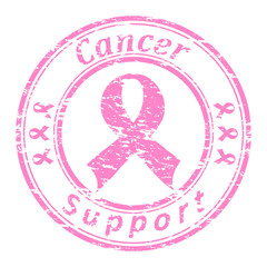 Vector of a grunge rubber stamp with pink ribbon