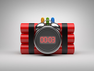 Bomb with clock timer 3D. Countdown. On gray background