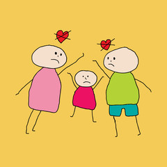 Drawing of two people (man and woman) with child who are fightin