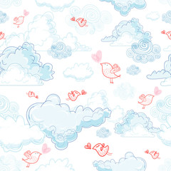 the texture of the clouds and birds in love