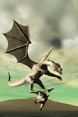 Photo sur Aluminium Dragons Le dragon fonce pour le tuer