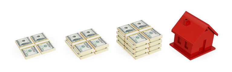 Three different dollar packs and red house.