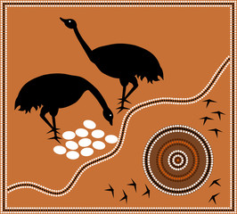 illustration based on aboriginal style of dot painting: emu