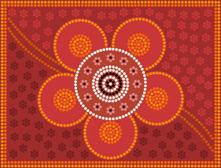 Aboriginal style of dot painting depicting: Flower