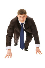 Modern businessman in the starting line ready