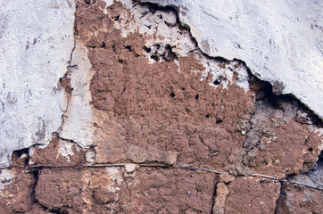 Ancient grunge clay wall background closeup
