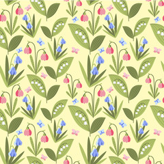Spring flowers and butterflyes pattern