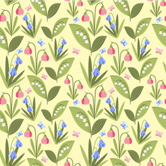 Spring flowers and butterflyes pattern