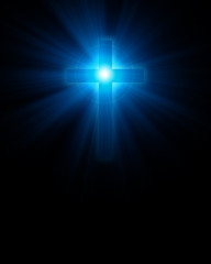 blue glowing christian cross