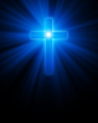 blue glowing christian cross