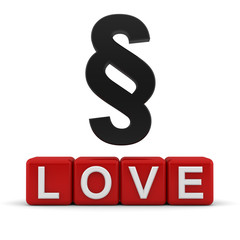 Section sign over red 3d blocks with the word love