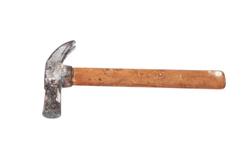 Old rusty hammer, isolated on white background