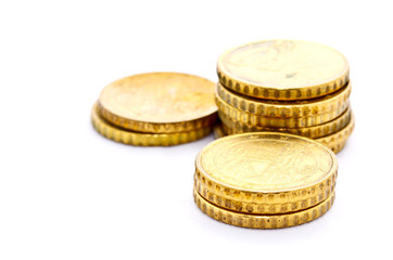 group of 10 Euro cent coins on white background