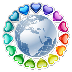 Hearts around globe